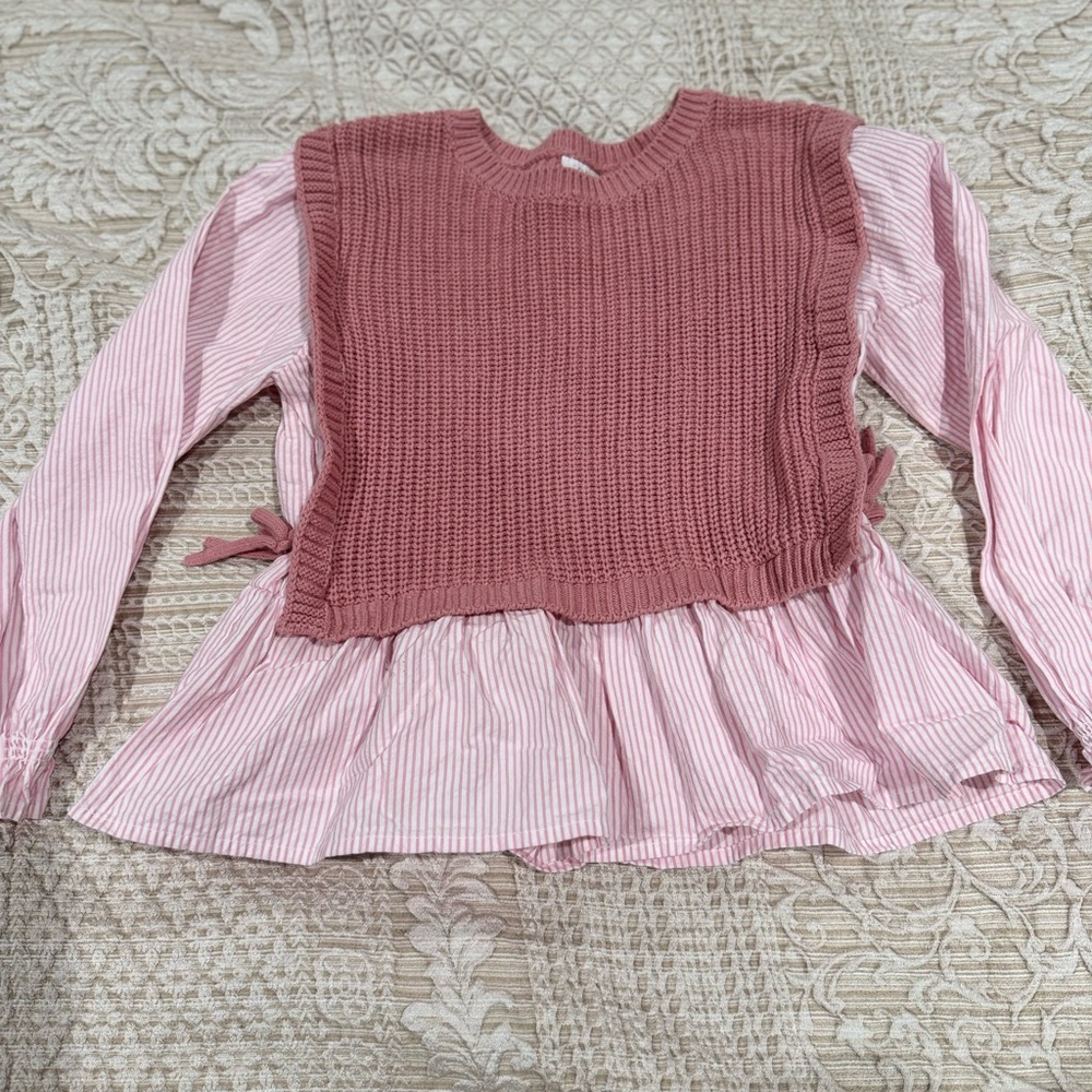 Zara Pink Knit Overlay Blouse